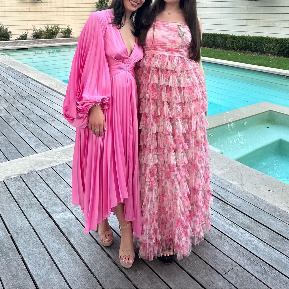 B Darlin Pink Floral Tiered Ruffle Maxi Gown - Picture 2 of 4